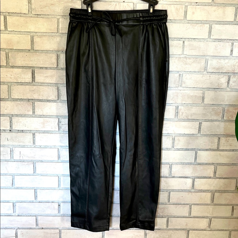 Black Faux Leather Jogger Pants